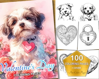 Valentine's Day Coloring Book for Adults and Kids - 100 Unique Love-Themed Coloring Pages Plus 5 Bonus Full-Color Sheets, Instant Download