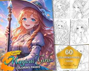 Shojo Magical Girls Malvorlagen - 60 druckbare Anime Seiten, vollfarbiges Cover, japanische Manga Art, Kinder und Erwachsene Kreative Aktivität