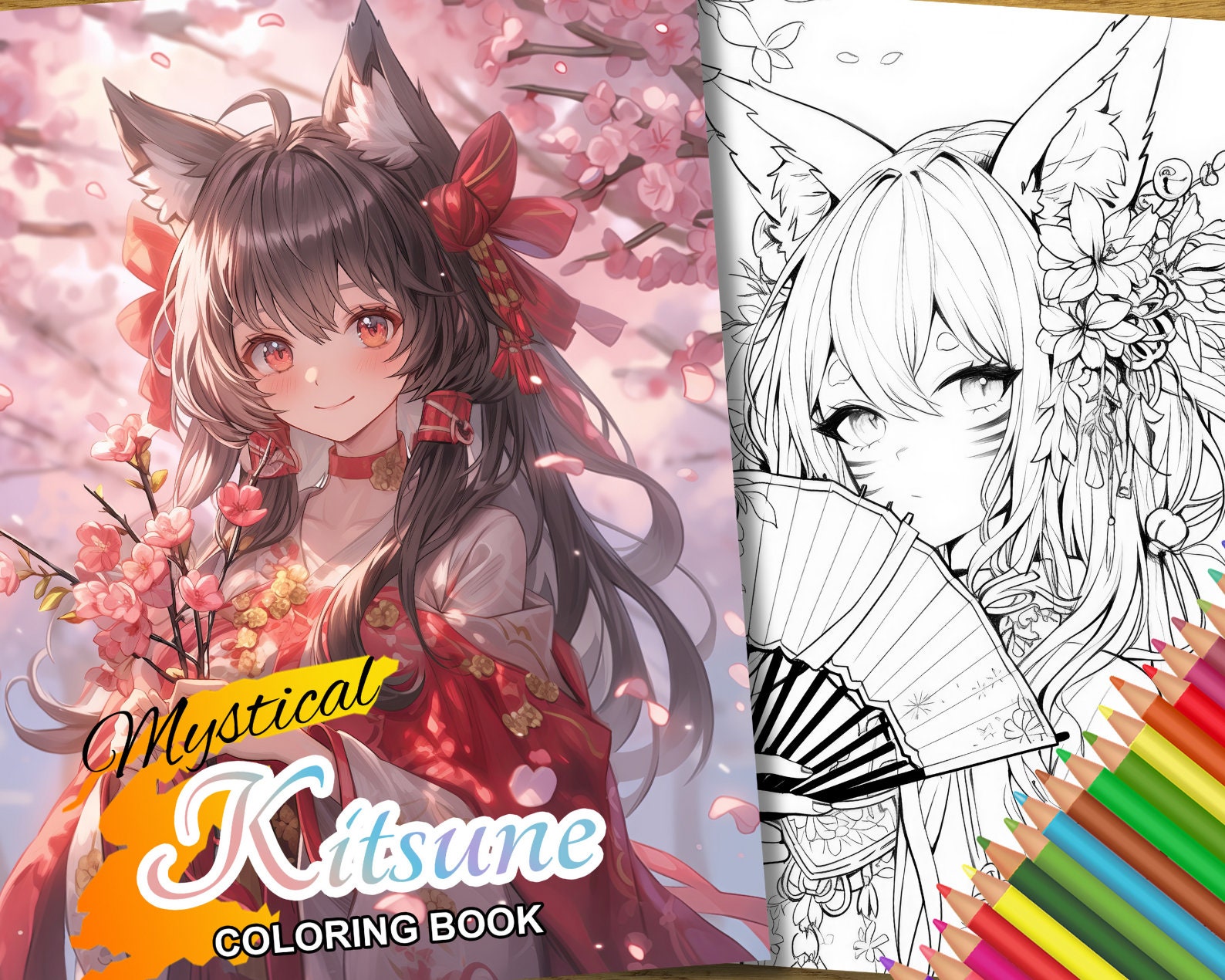 Mystical Kitsune Coloring Book - Instant Download With Free Poster Art