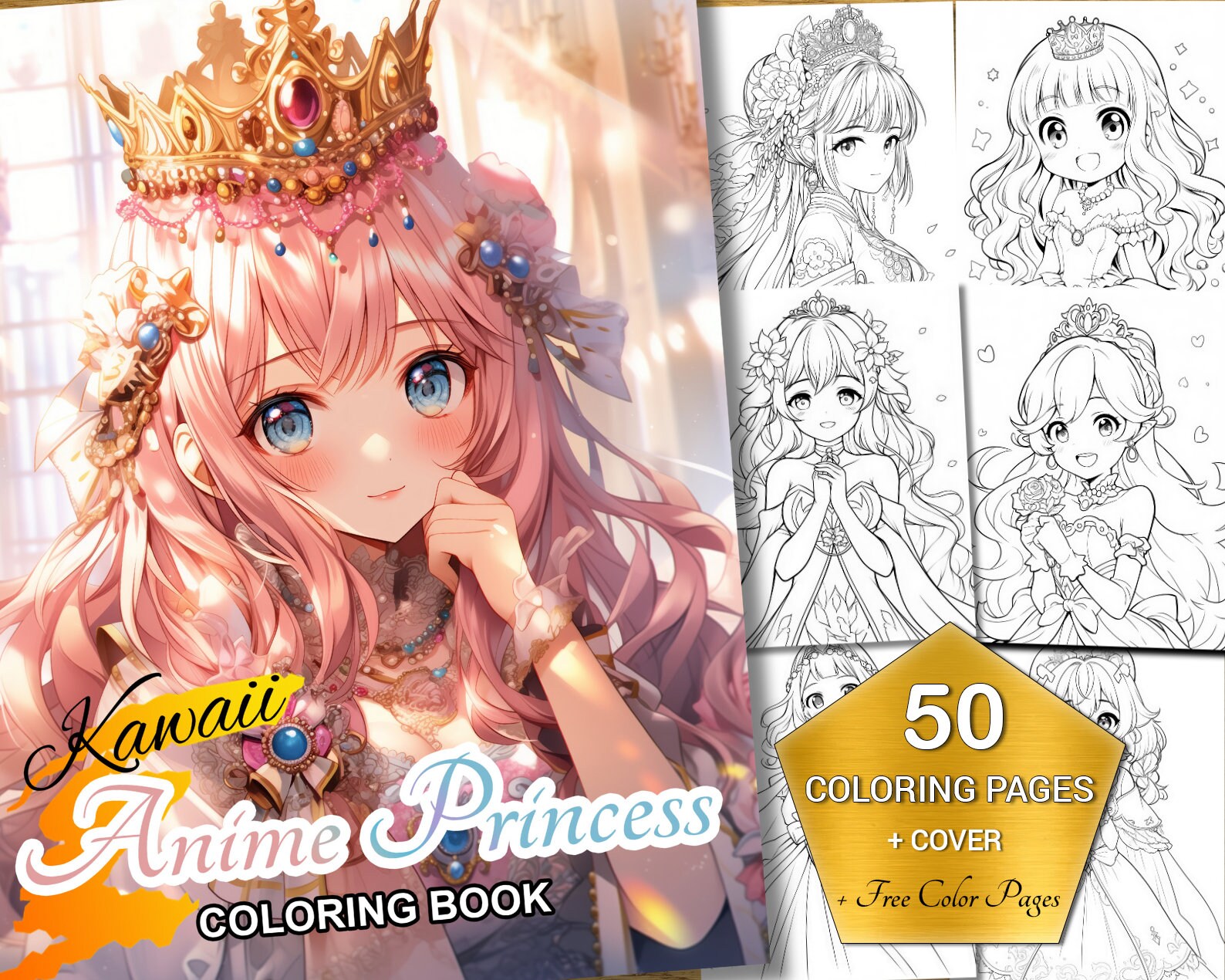 Kawaii Anime Princess Coloring Book Printable PDF, 50 Pages for All Kids and Adults 10 Bonus ...