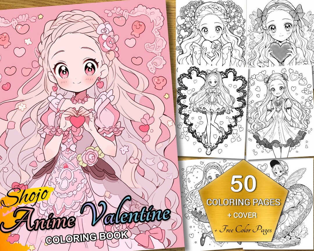 Shojo Anime Valentine Coloring Book 50 Valentine's Day Coloring Pages