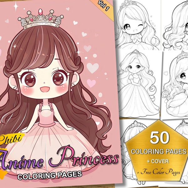 Chibi Anime Princess Coloring Pages Vol 1 - Printable Cute Chibi Art for All Ages, 50 Adorable Characters, Instant Download PDF