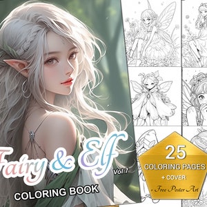 Fairy and Elf Coloring Book Vol 7 - Instant Download with Free Poster Art, Printable Fantasy Line Art for Kids and Adults, 25 Illustrations