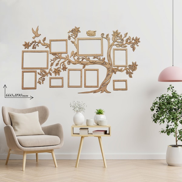 WallArt - Arbre en bois avec 9 cadres photo - 3 tailles - Le cadeau parfait pour votre famille - Cadeau de Noël