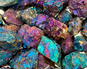 Peacock Ore (Chalcopyrite) Rough Stone Set: Iridescent Natural Raw Crystals (high grade)