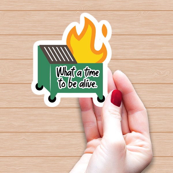 What a Time To Be Alive Dumpster Fire Sticker 2020 2021 2022 Waterproof Decal For Laptop Cell Phone Funny Sticker