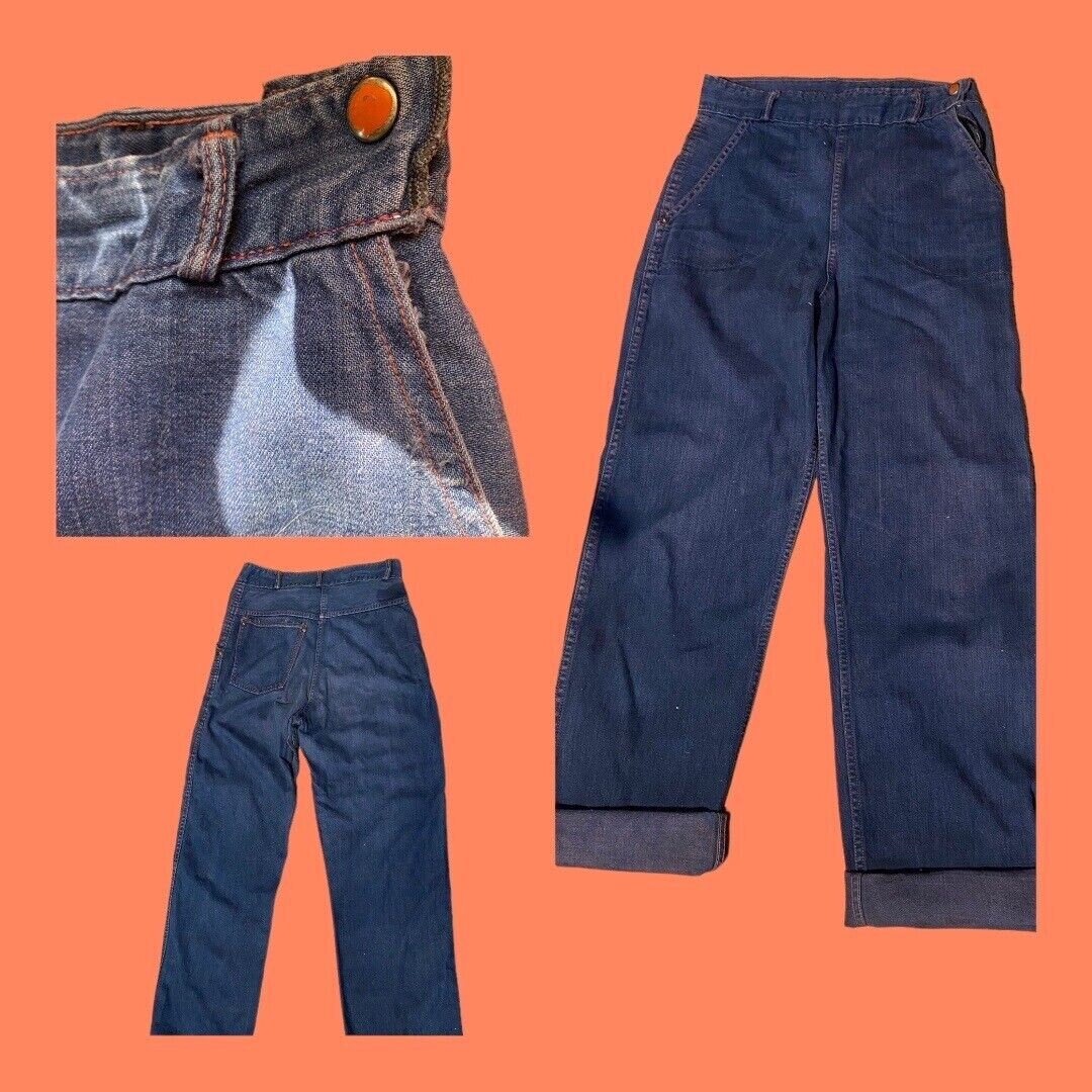 50s 40s Denim Pants, Side Zipper, Work Pants, Western Pants