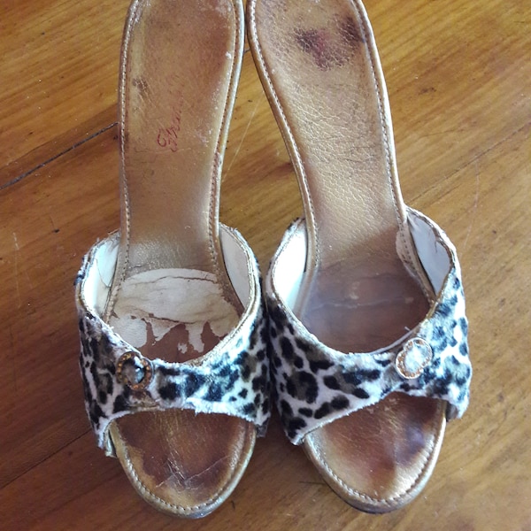 1950s platform wooden Polly Mules Leopard Size UK 5.5; US 7.5-8; EU 38.5