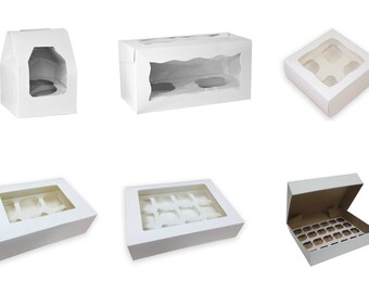 1,2,4,6 & 12 Loch Cupcake Box mit klarem Fenster und abnehmbarem Tablett (3 Zoll tief)