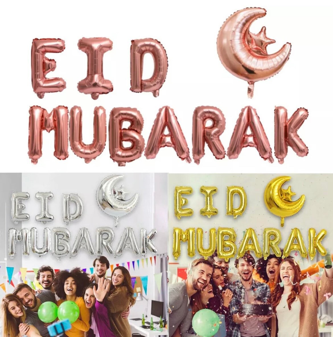 DPKOW Ramadan Decorations Eid Mubarak Banner Balloons Ramadan Mubarak Bunting Banner Eid al-Fitr Latex Balloons, Ramadan Mubarak Decorations Umrah Mubarak Balloons Banner Ramadan Decor for Home Wall