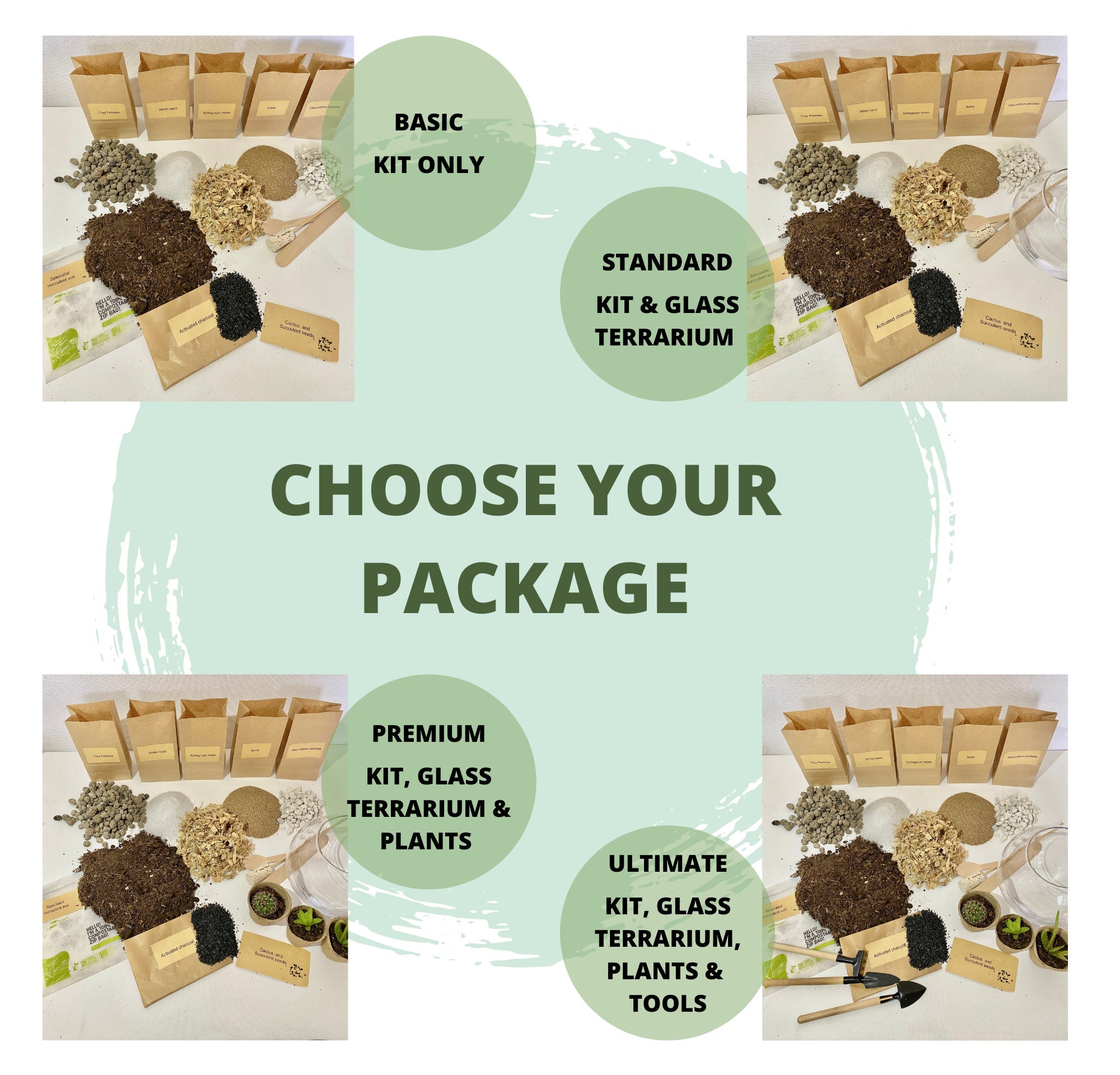 Terrarium Kit With Plants. Customised Ecofriendly Gift. Make at Home