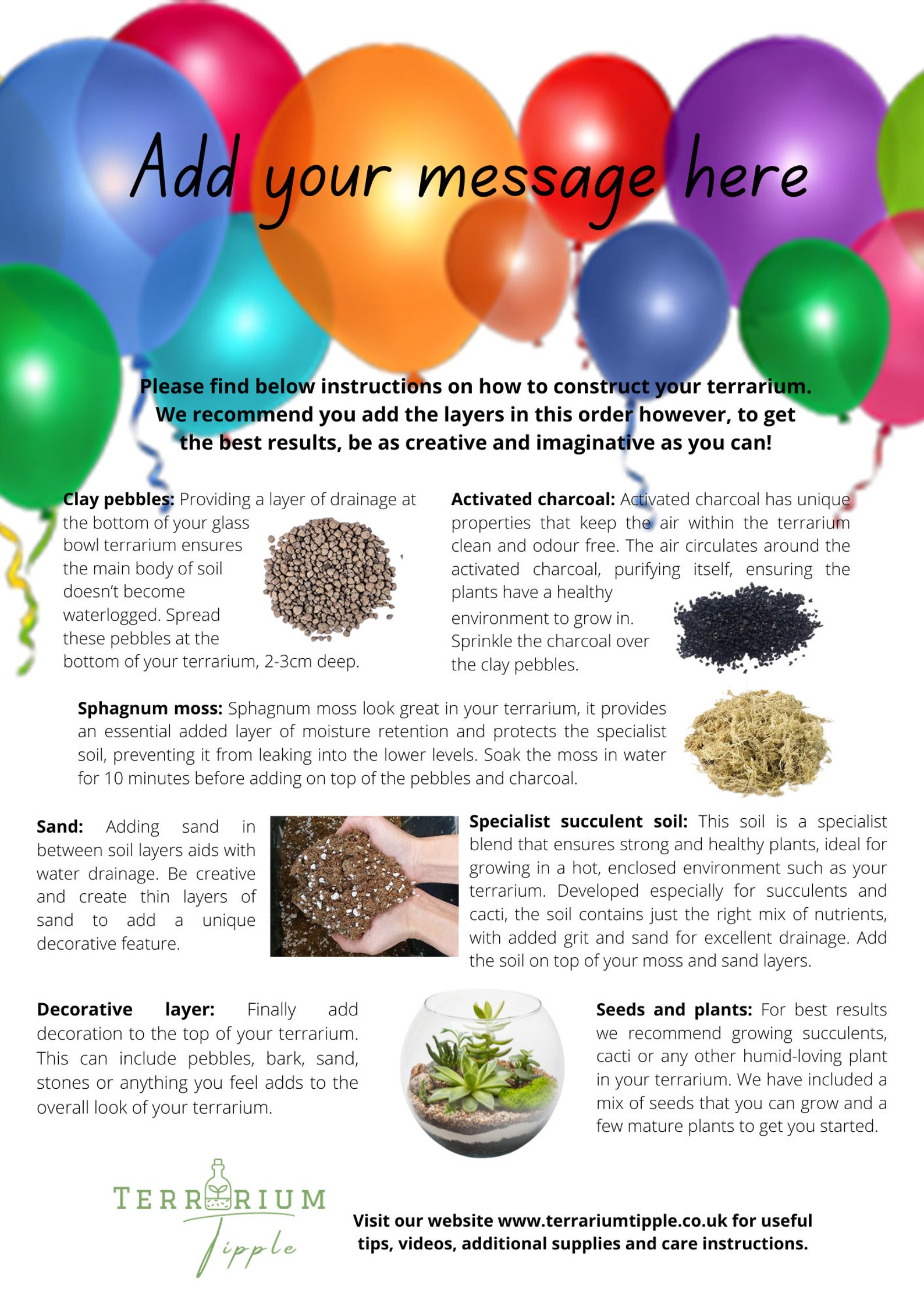 Terrarium Kit With Plants. Customised Ecofriendly Gift. Make at Home