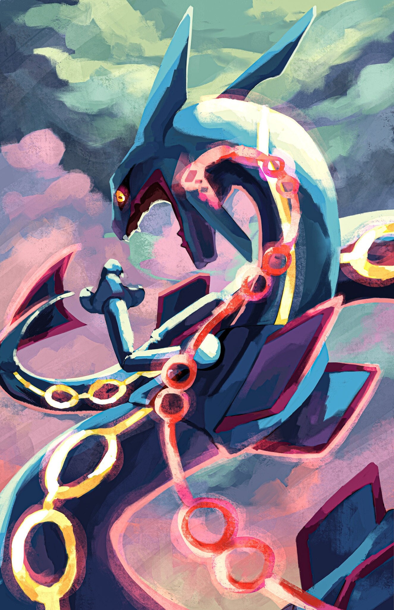 AI pokemon art Shiny Mega Rayquaza for @bob2260games