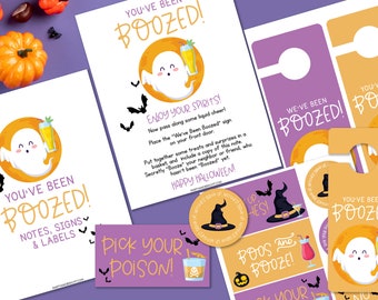 Halloween "You've Been Boozed" Gift Tags, Neighbor Booze Basket (Digital Download)