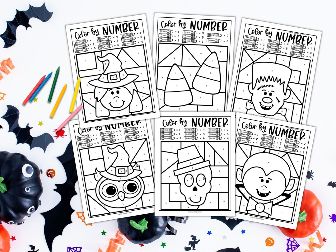Halloween Color by Number Printables, Paint by Number Printable, Halloween Coloring Digital