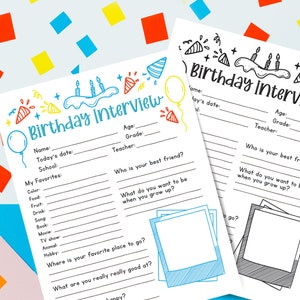 Birthday Interview for Kids, Printable Birthday Questions, Birthday Memories Digital Download, Annual Questionnaire for Kids