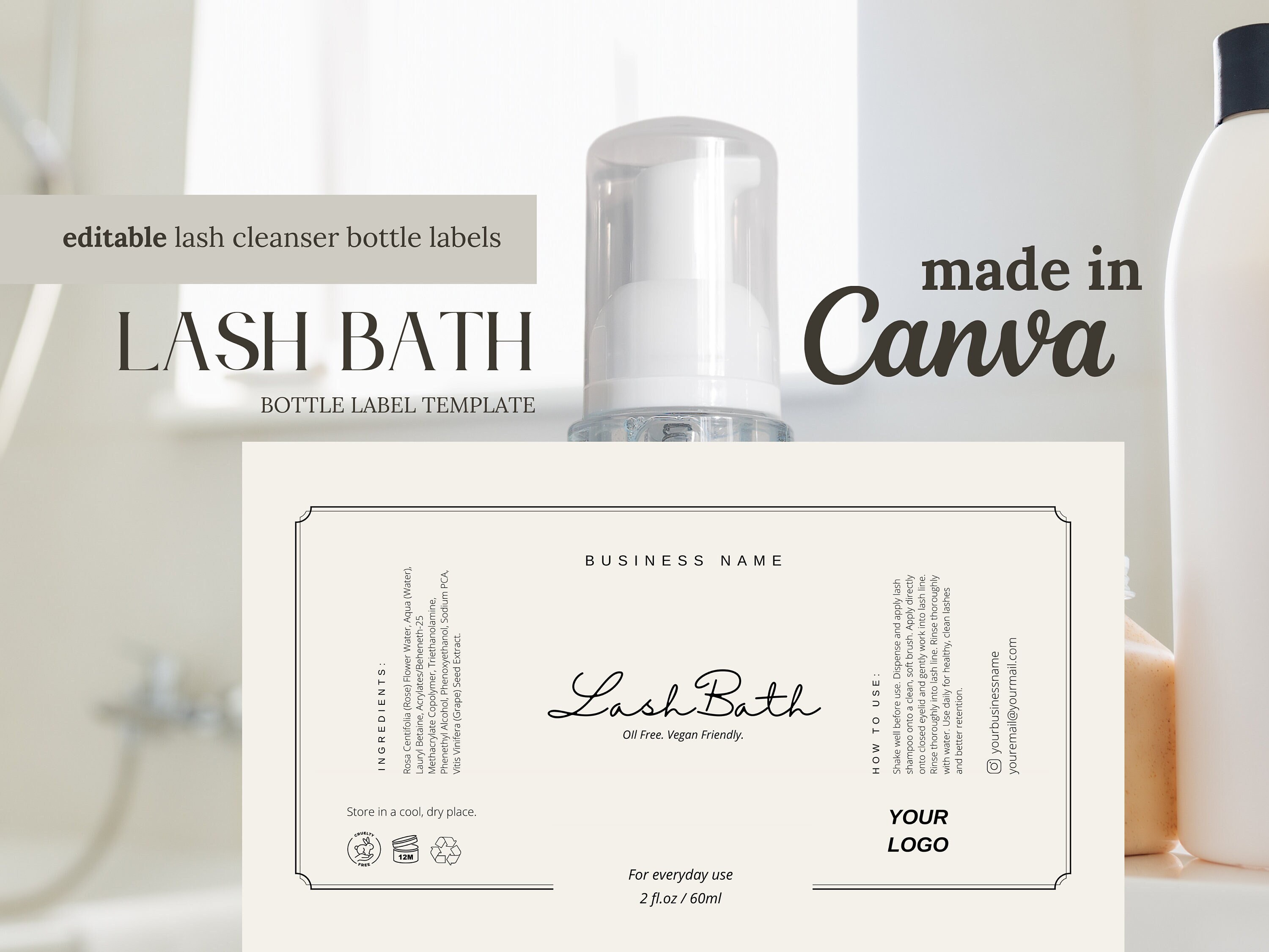 Lash Shampoo/ Lash Cleanser Bottle Label/sticker Template Fully