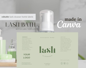 Minimalist Lash Cleanser Label Template: Editable Lash Bath (Digital Download)