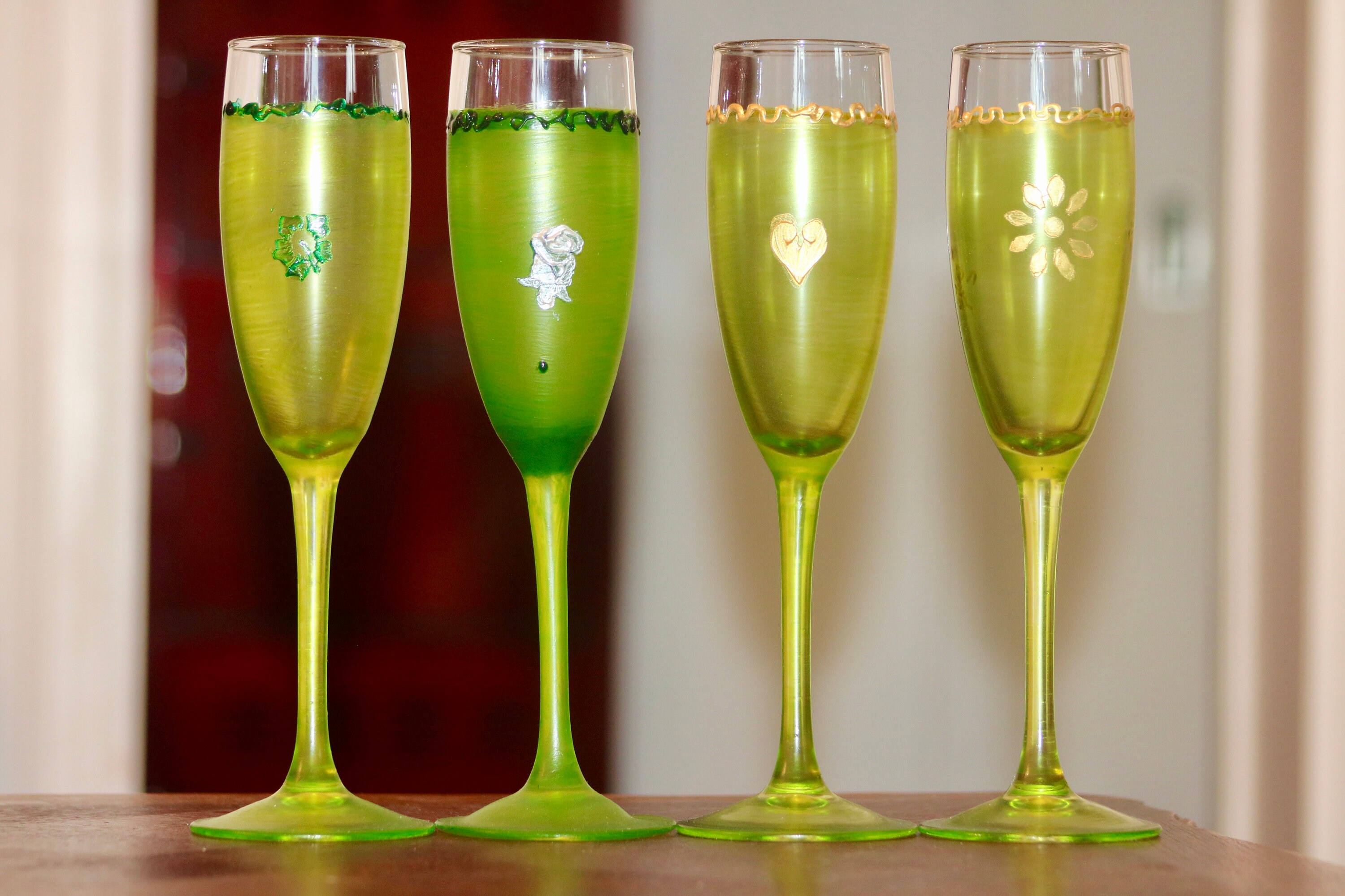 Set de 4 Flûtes à Champagne Peintes La Main