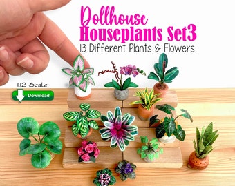 Dollhouse Miniatures Plants Printable 1:12 Scale. 13 Different, Paper Craft Decor Houseplants & Flowers. PDF Files, Instant Digital DOWNLOAD