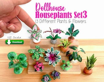 Dollhouse Miniatures Plants Printable 1:12 Scale. 13 Different, Paper Craft Decor Houseplants & Flowers. PDF Files, Instant Digital DOWNLOAD