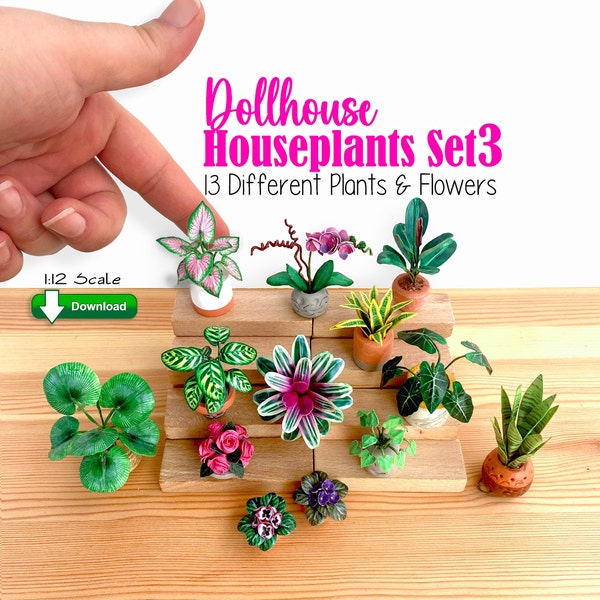 Dollhouse Miniatures Plants Printable 1:12 Scale. 13 Different, Paper Craft Decor Houseplants & Flowers. PDF Files, Instant Digital DOWNLOAD