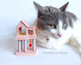 Dollhouse Cat House, Miniature scale 1:12. Digital Template PDF files , instant download papercraft DIY project.