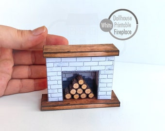 Printable Dollhouse Fireplace with Firewood DIY Miniature Papercraft (PDF Template)