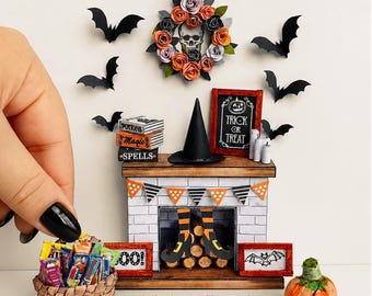 印刷可能なドールハウス用ハロウィンアクセサリー、1:12スケールミニチュア装飾セット（PDF）