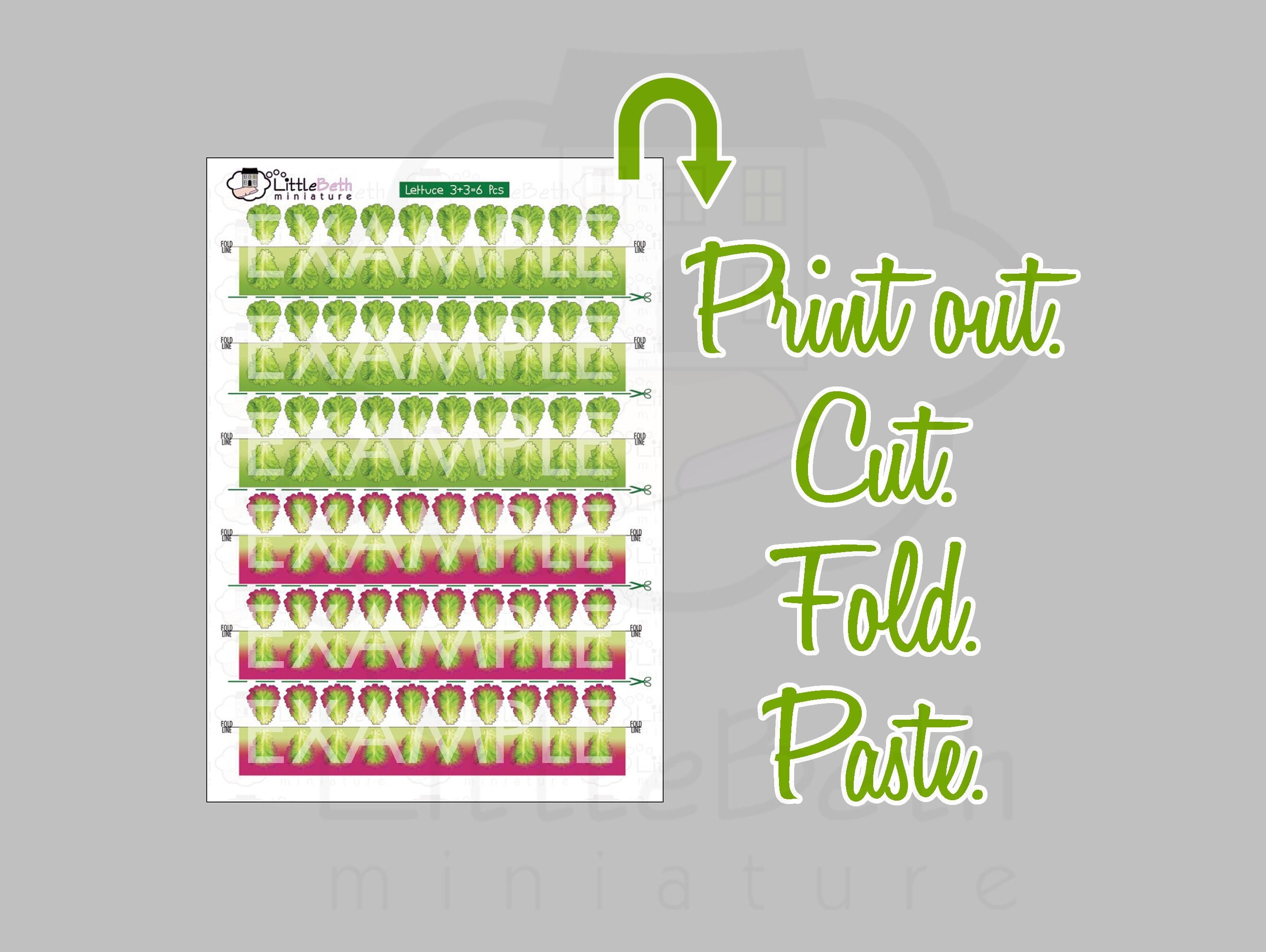 Lettuce Template.pdf Printable Miniature Lettuces: Dollhouse Vegetables, Fairy Garden ...
