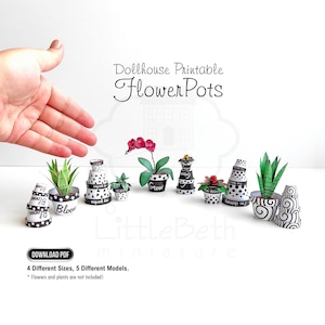Dollhouse Miniatures Printable Plant Pots Template (PDF Download)