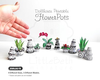 Dollhouse Miniatures Printable Plant Pots Template (PDF Download)
