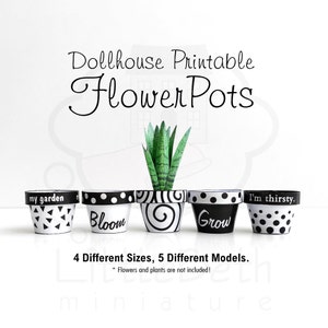 Macetas en miniatura imprimibles para casa de muñecas. Plantilla de 4 tamaños diferentes para 5 modelos diferentes. DESCARGA PDF. Escala 1.6-1.12-1.24 y más.