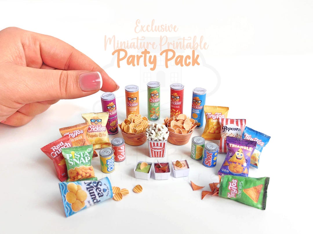 DIY Printable Dollhouse Party Pack. 1:12 Scale Miniature Snacks, Chips ...