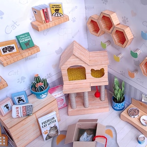 Miniature Downloadable Rolife Cat Sam's Room for Dollhouse. Kit Printable Digital DIY Paper Craft  PDF Instant Download.
