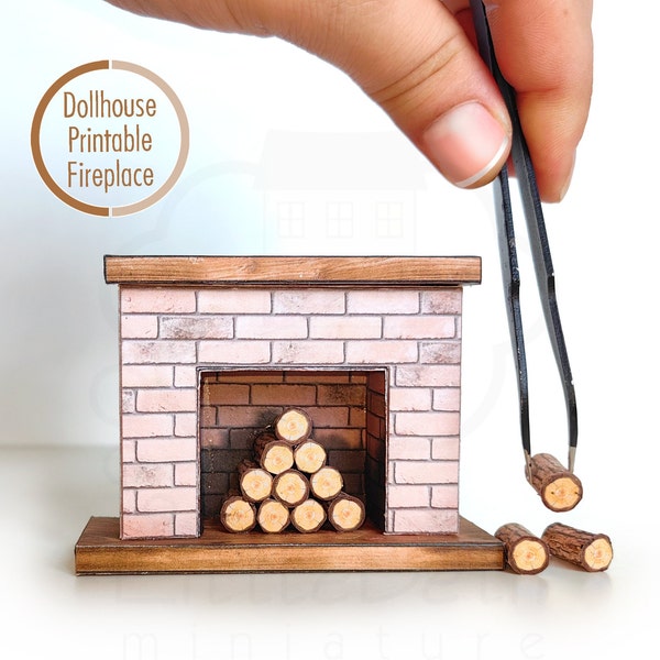 Dollhouse Printable Miniatures Fireplace with Firewoods. Digital Instant DOWNLOAD. For A4 Paper sheets PDF Template & Instructıon Video.