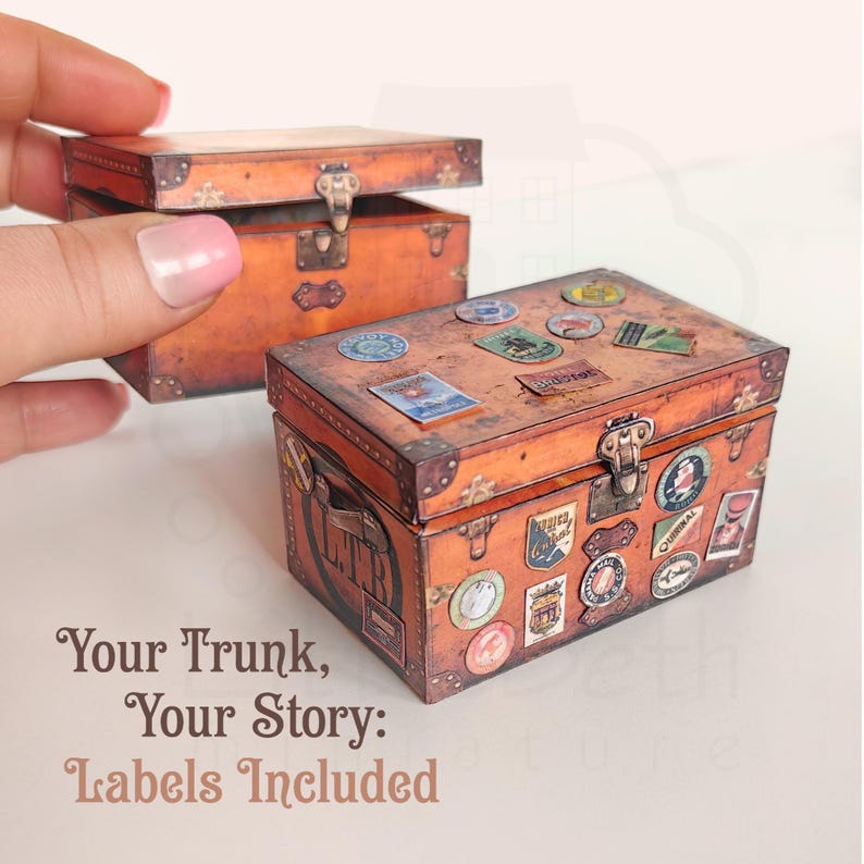 1:12 scale Victorian dollhouse miniature ephemera and accessory set. This printable digital kit features a vintage steamer trunk, floral photo album, personal journal, and over 200 nostalgic paper treasures. Designed by LittleBethMiniature for vintage dollhouse collectors.