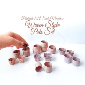 1:12 Scale Miniature Dollhouse Woven Pots & Baskets Set | DIY Printable Planters Kit | PDF Download + Video Tutorial | Miniature Home Decor