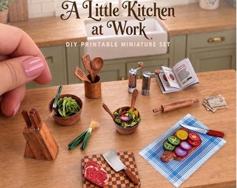 Miniature Dollhouse Food Prep & Kitchen Essentials, 1:12 Scale Printable DIY PDF