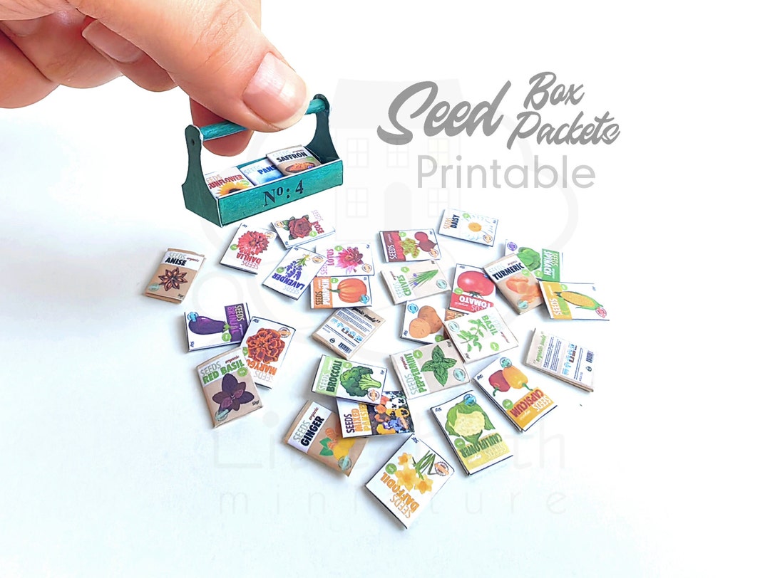 Miniatures Garden, Printable Seed Packets &amp; Seed Box for Dollhouse 1:12 ...