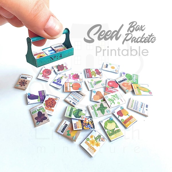 Miniatures Garden, Printable Seed Packets & Seed Box for Dollhouse 1:12 Scale. Fairy Garden accessories. PaperProject, Digital PDF Download