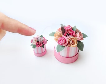 Printable Miniature Pink Roses in Gift Box: 1/6 & 1/12 Scale Dollhouse Flowers (PDF Template)