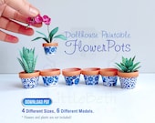 Miniature Dollhouse Flower Pots Set Printable Template (PDF Download)