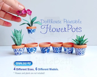 Miniature Dollhouse Flower Pots Set Printable Template (PDF Download)