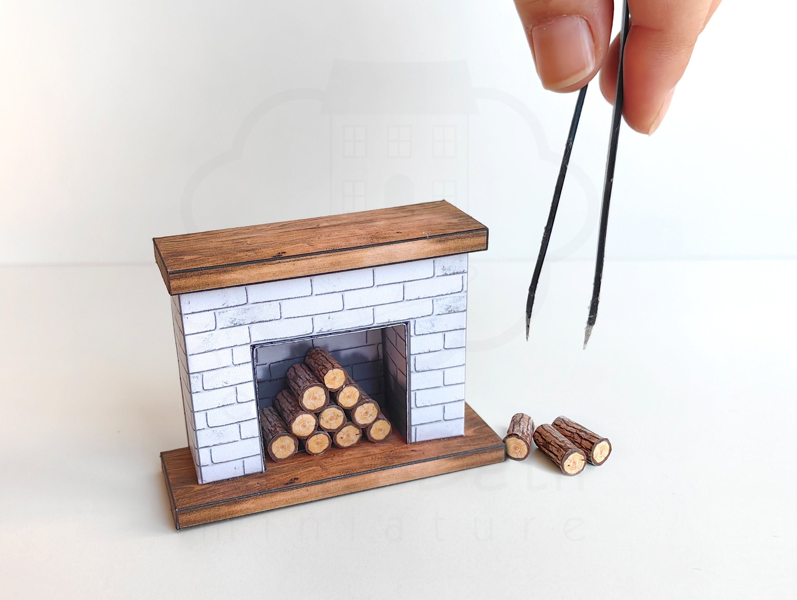 Printable Dollhouse Fireplace With Firewood DIY Miniature Papercraft