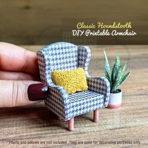 DIY Printable Sessel | Hahnentritt klassisch | Puppenhaus Möbel PDF Kit | 1:12 Miniatur Vorlage mit Video Anleitung