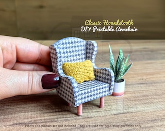 DIY Printable Armchair | Classic Houndstooth | Dollhouse Furniture PDF Kit | 1:12 Scale Miniature Template with Video Tutorial