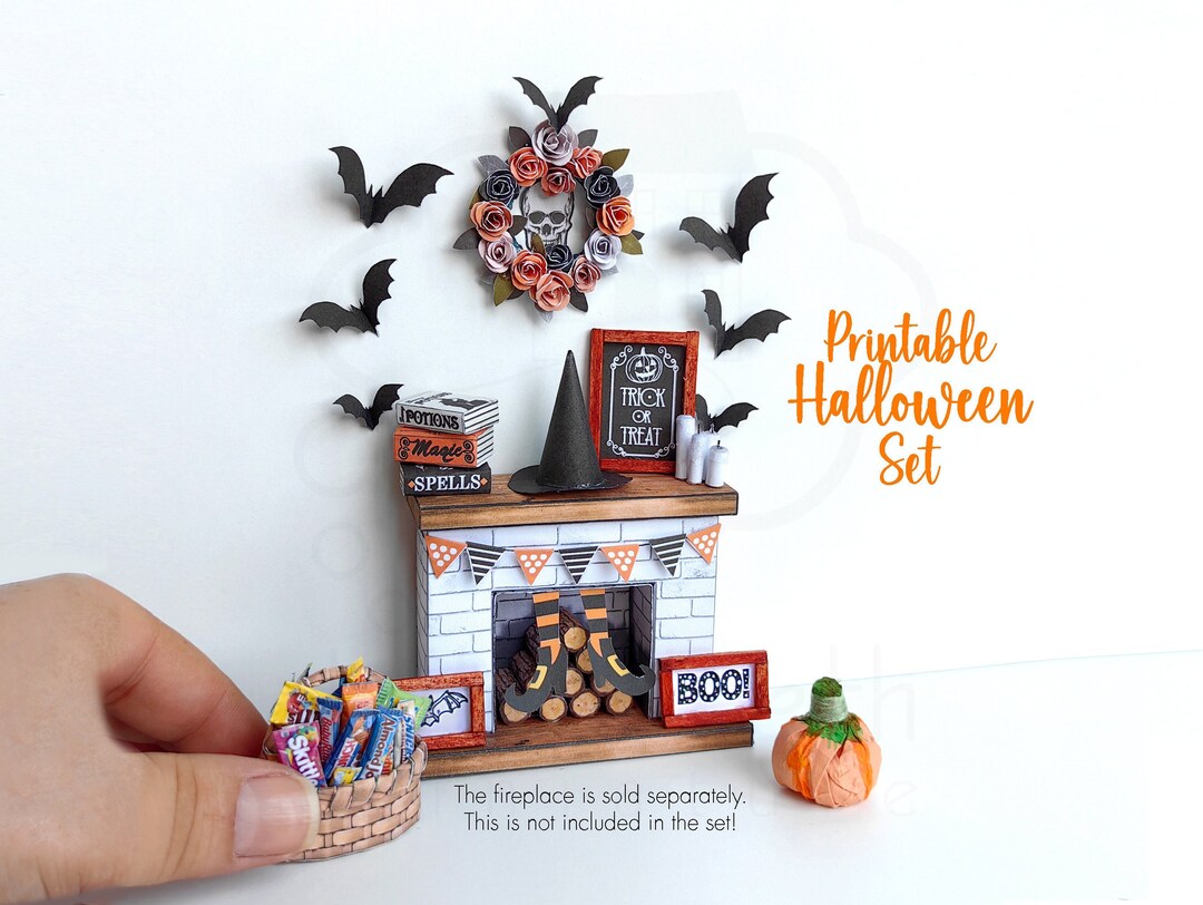 Miniature Printable Halloween Decorations Set Dollhouse 1:12 Scale