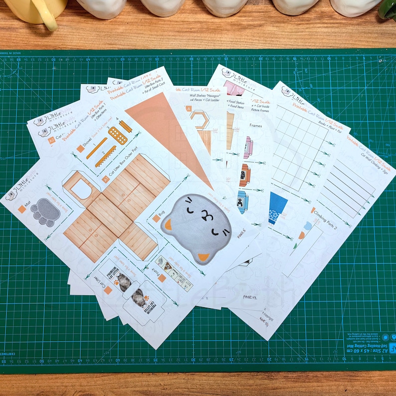 Miniature Downloadable Rolife Cat Sam's Room for Dollhouse. Kit Printable Digital DIY Paper Craft  PDF Instant Download.