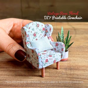 Puppenhaus Miniatur Möbel Printable Sessel | Weinlese-Rosen-Blumen | 1:12 DIY Papercraft Projekt | PDF-Datei + Video-Tutorial